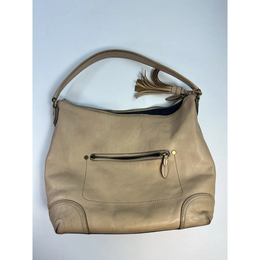 Cole Haan Beige Pebbled Leather Hobo Shoulder Bag Handbag Purse